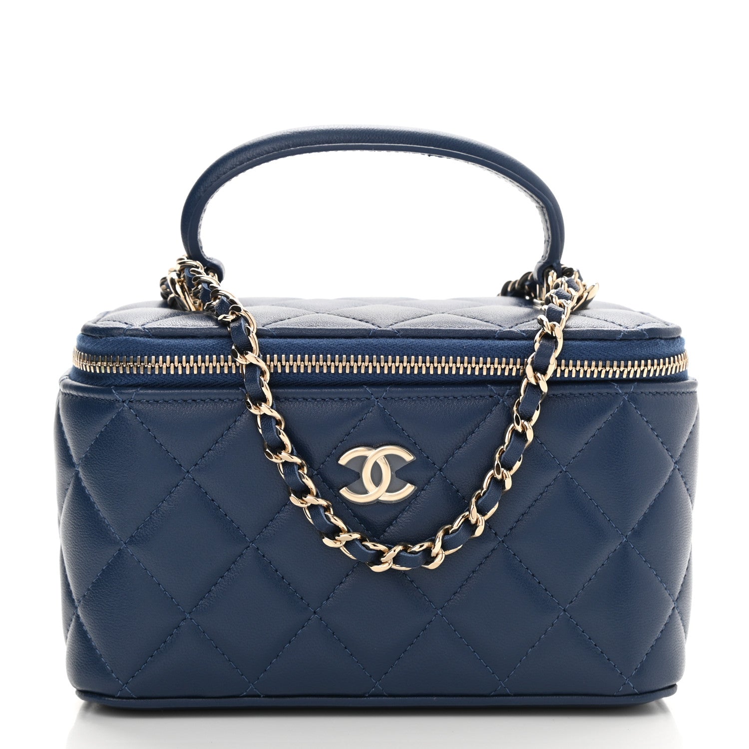Chanel Lambskin Quilted Small Top Handle Vanity Case With Chain Dark Blue 1 of 11