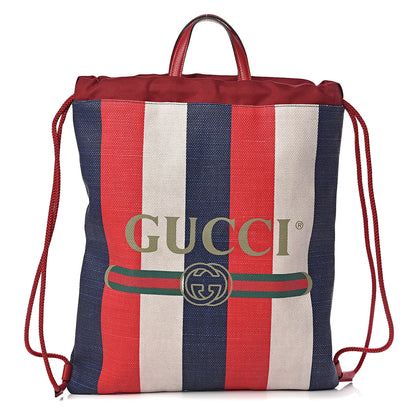 Gucci Canvas Logo Sylvie Stripe Drawstring Backpack Red 1 of 10