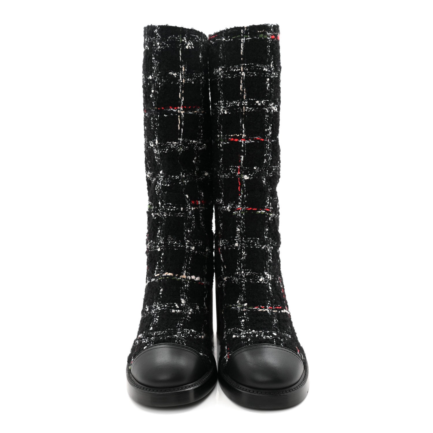 Chanel Wool Tweed Calfskin Cap Toe High Boots 38.5 Black Multicolor 2 of 10
