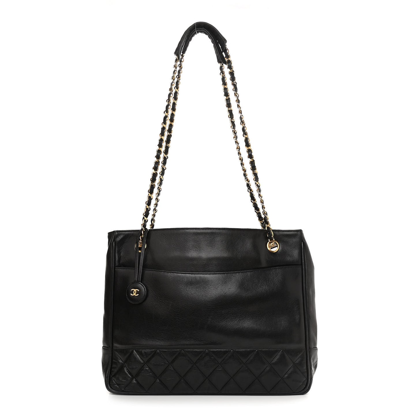 Lambskin Quilted Shopping Tote Black