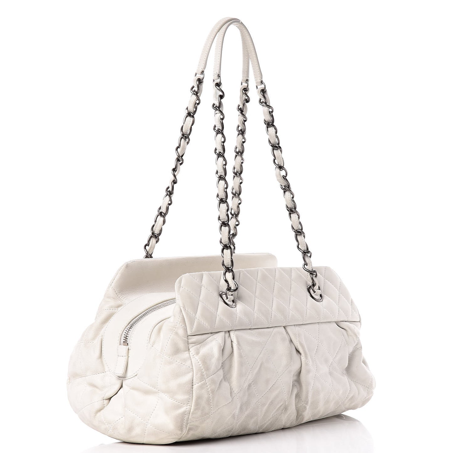Iridescent Calfskin Chic Quilt Bowling Bag White
