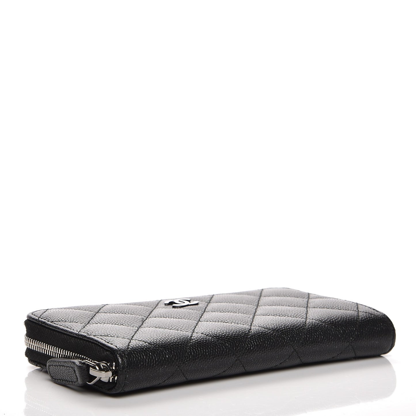 Metallic Caviar Quilted Small Zip Around Wallet Black