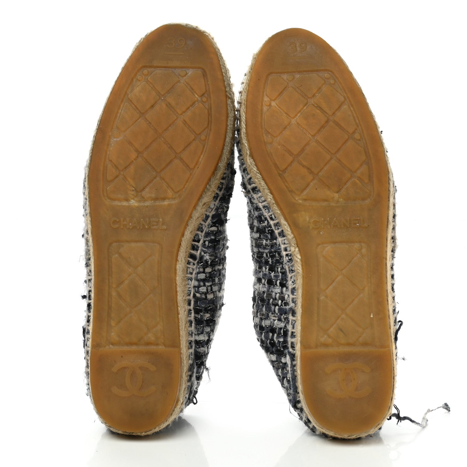 Chanel Metallic Tweed Lambskin CC Espadrilles 39 Blue Black Silver 5 of 16
