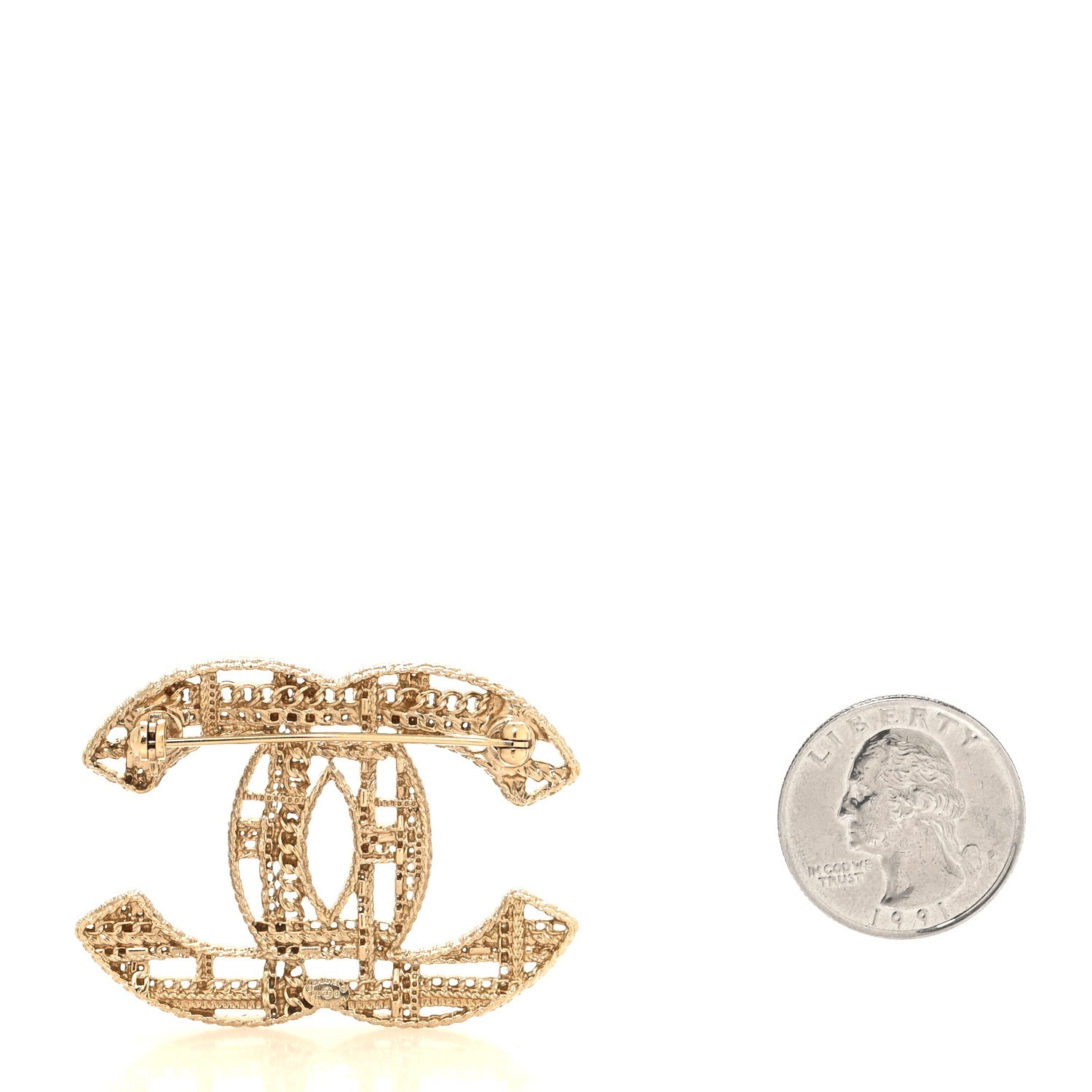 Chanel Metal CC Tweed Brooch Gold 2 of 4