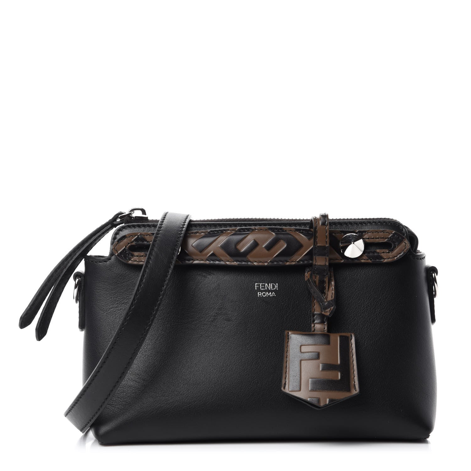 Fendi Vitello Dolce Bi-Color FF 1974 Embossed Mini By The Way Boston Bag Black Maya 1 of 10