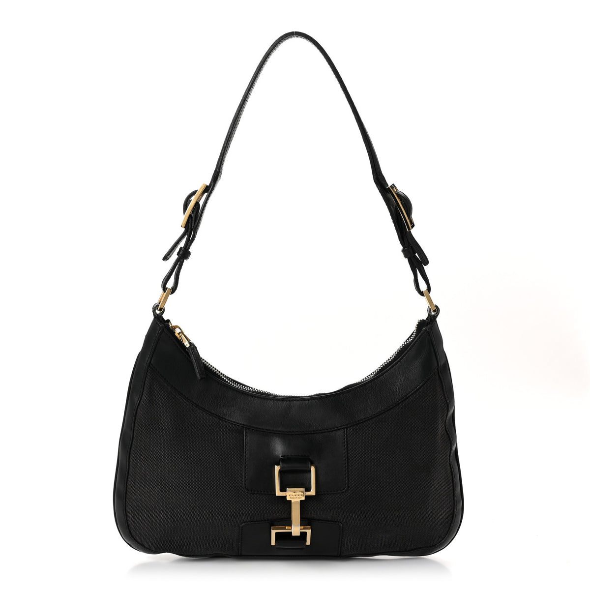 Canvas Calfskin Jackie O Hobo Black