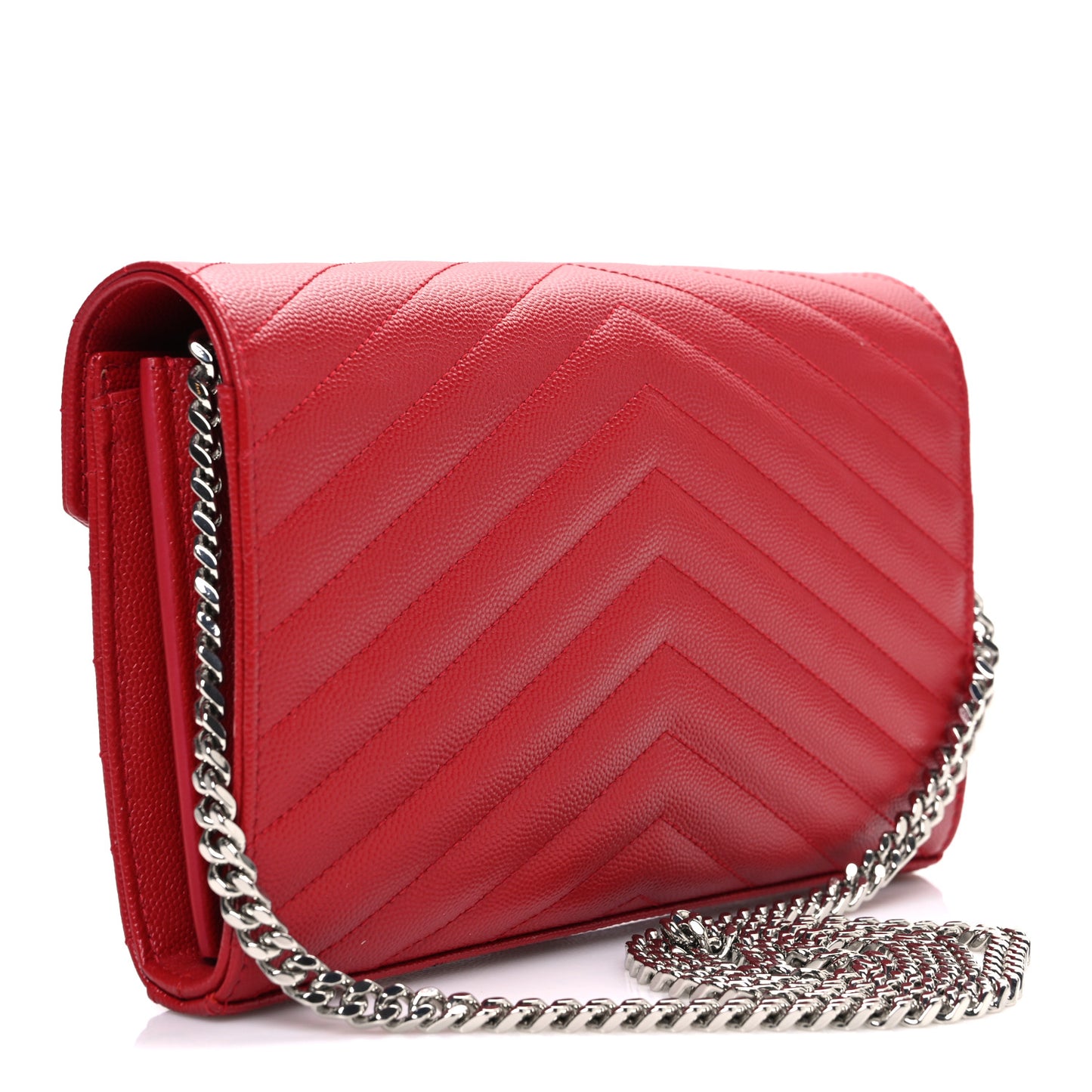 Grain De Poudre Matelasse Chevron Monogram Chain Wallet Red
