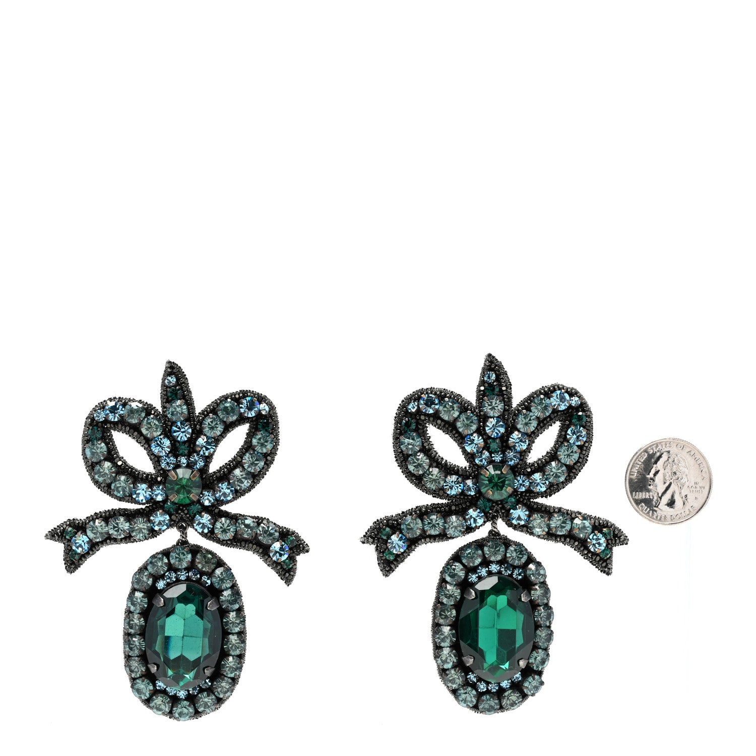 Gucci Metal Crystal Embroidered Bow Earrings Green 2 of 3