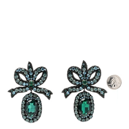 Gucci Metal Crystal Embroidered Bow Earrings Green 2 of 3