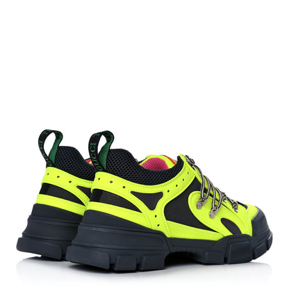 Gucci X SEGA Mesh Technical Canvas Calfskin Reflective Mens Flashtrek Sneakers 9 Neon Yellow Lotus 4 of 9