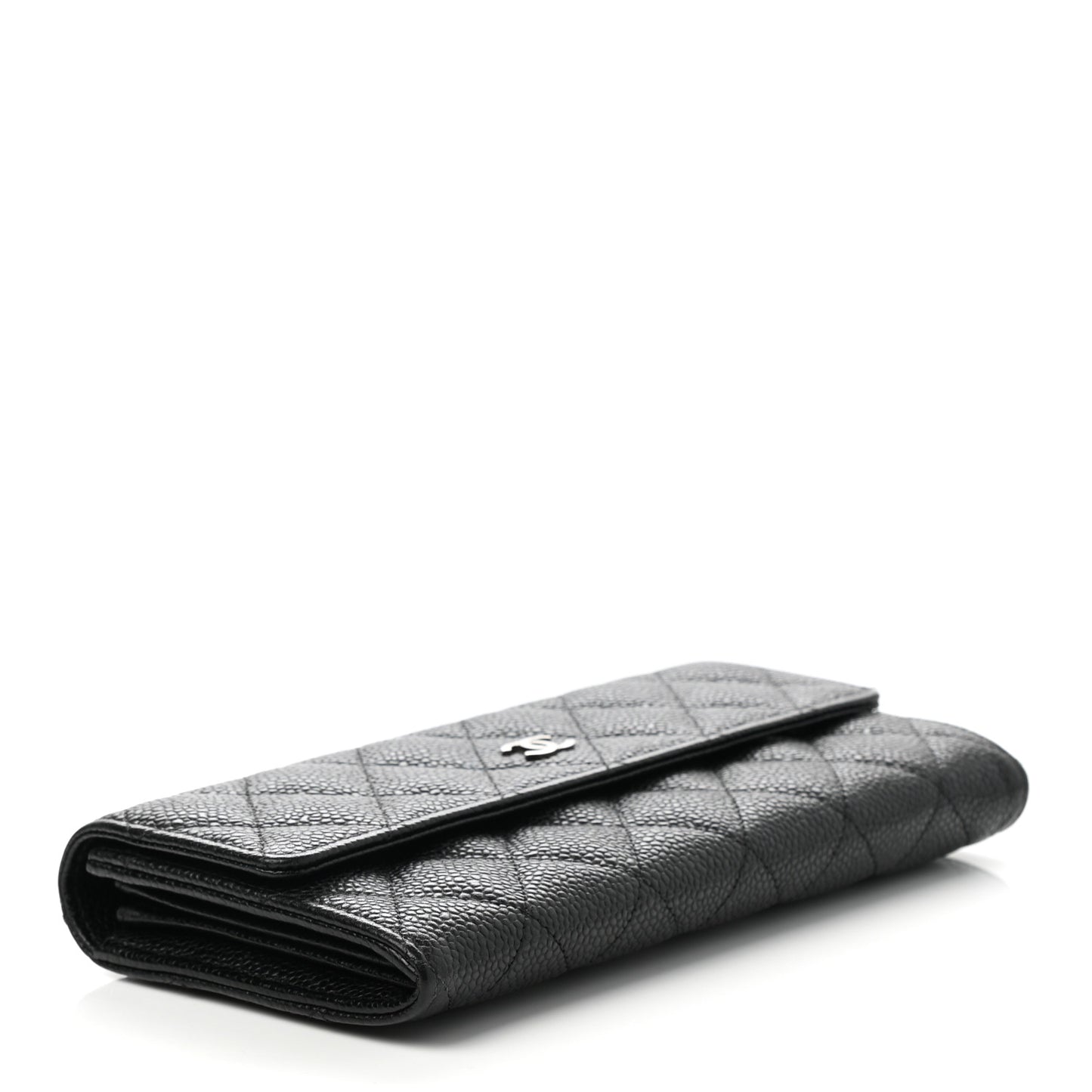 Caviar Quilted Large Gusset Flap Wallet Black