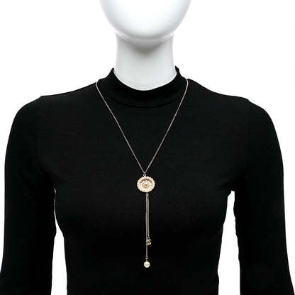 Chanel Pearl Crystal CC Pendant Necklace Gold 3 of 5