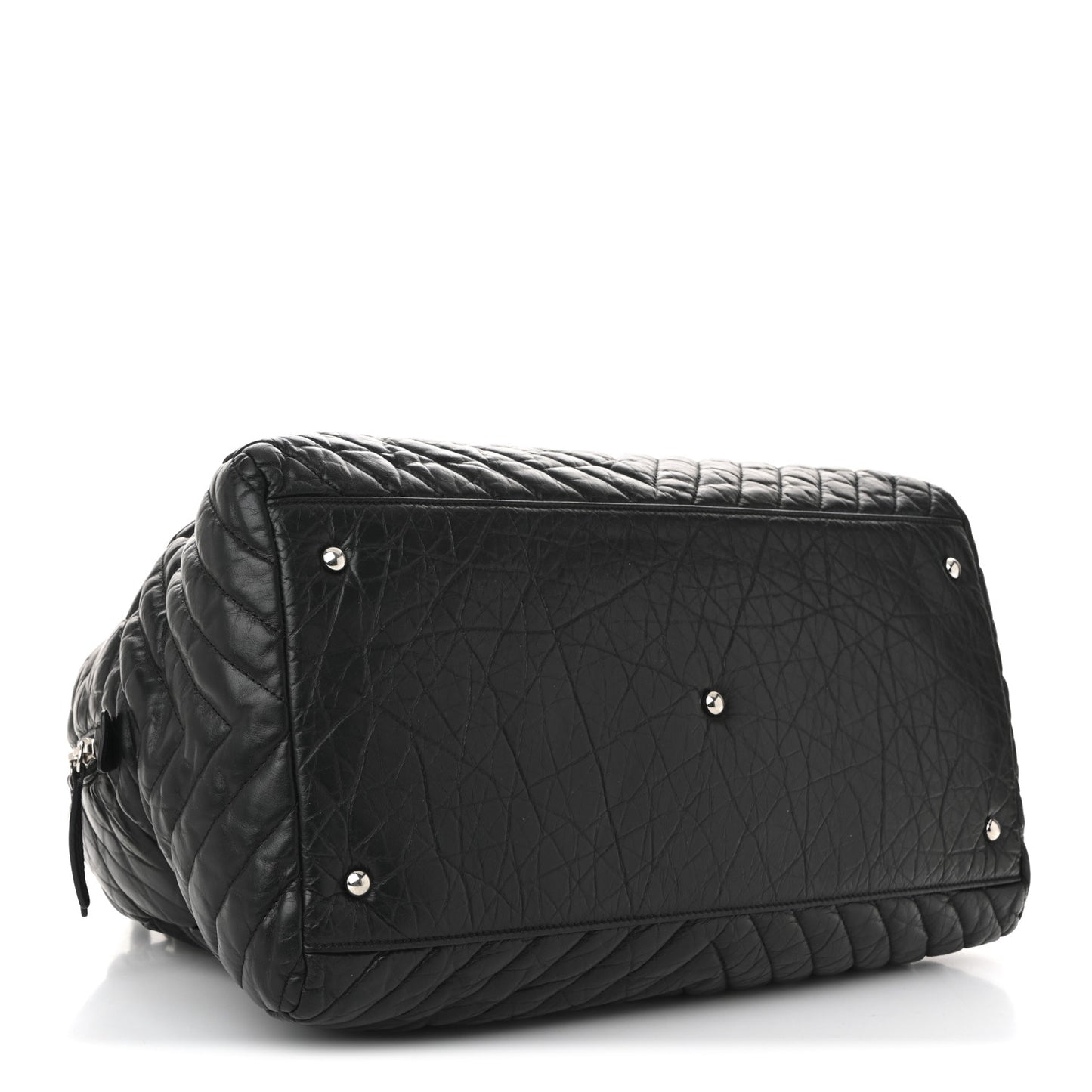 Aged Calfskin Chevron Large Soft Bowling Bag Black