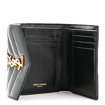 Saint Laurent Lambskin Matelasse Chevron Monogram Compact Tri Fold Wallet Black 5 of 11