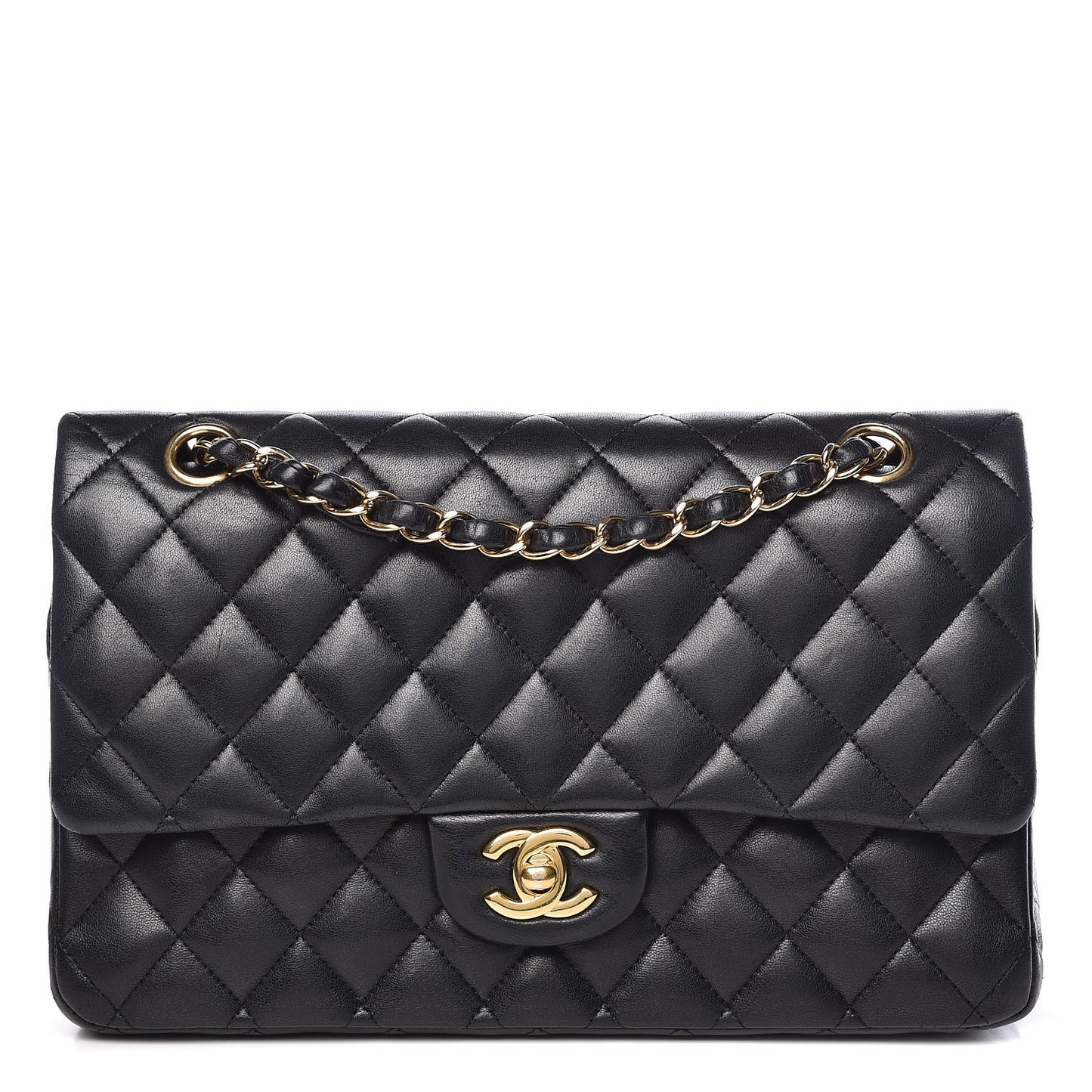 Lambskin Quilted Medium Double Flap Black