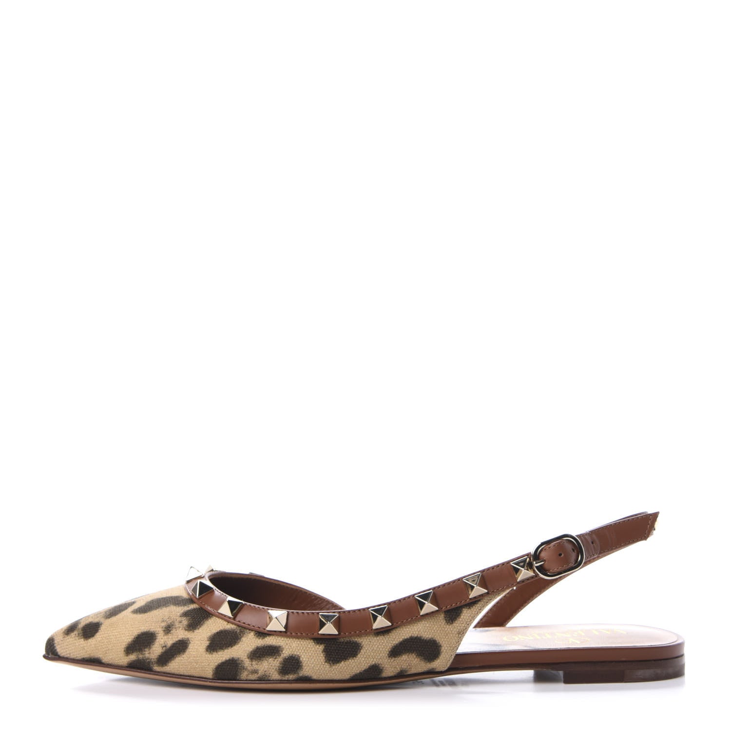 Valentino Garavani Canvas Leopard Print Rockstud Slingback Flats 36 Brown 1 of 10