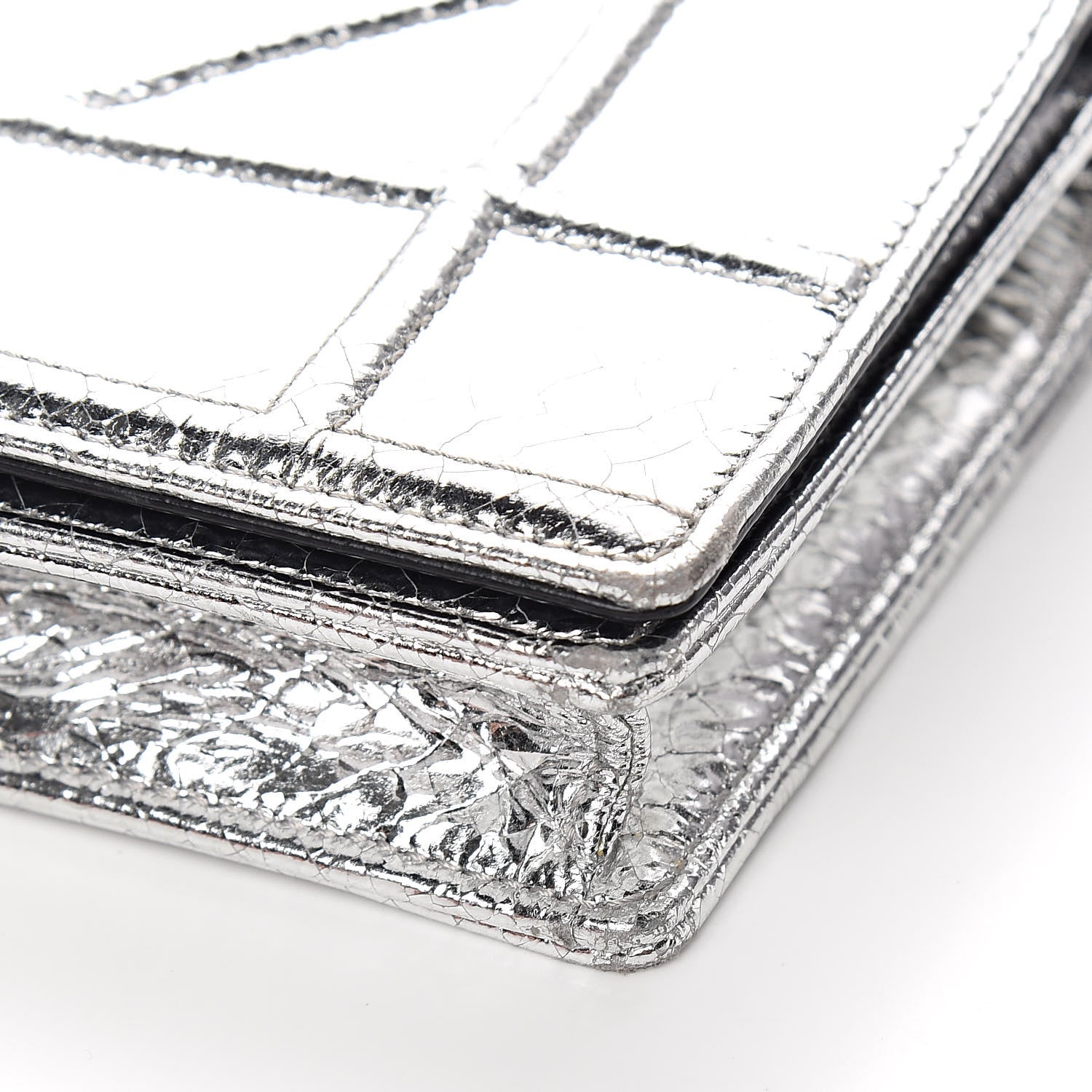 Christian Dior Metallic Ceramic Effect Deerskin Diorama Wallet on Chain Pouch Silver 10 of 11