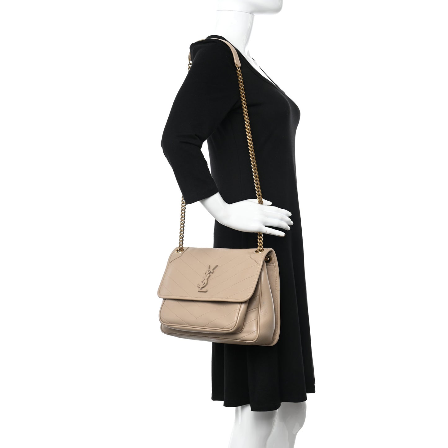 Lambskin Matelasse Monogram Medium Niki Chain Satchel Dark Beige