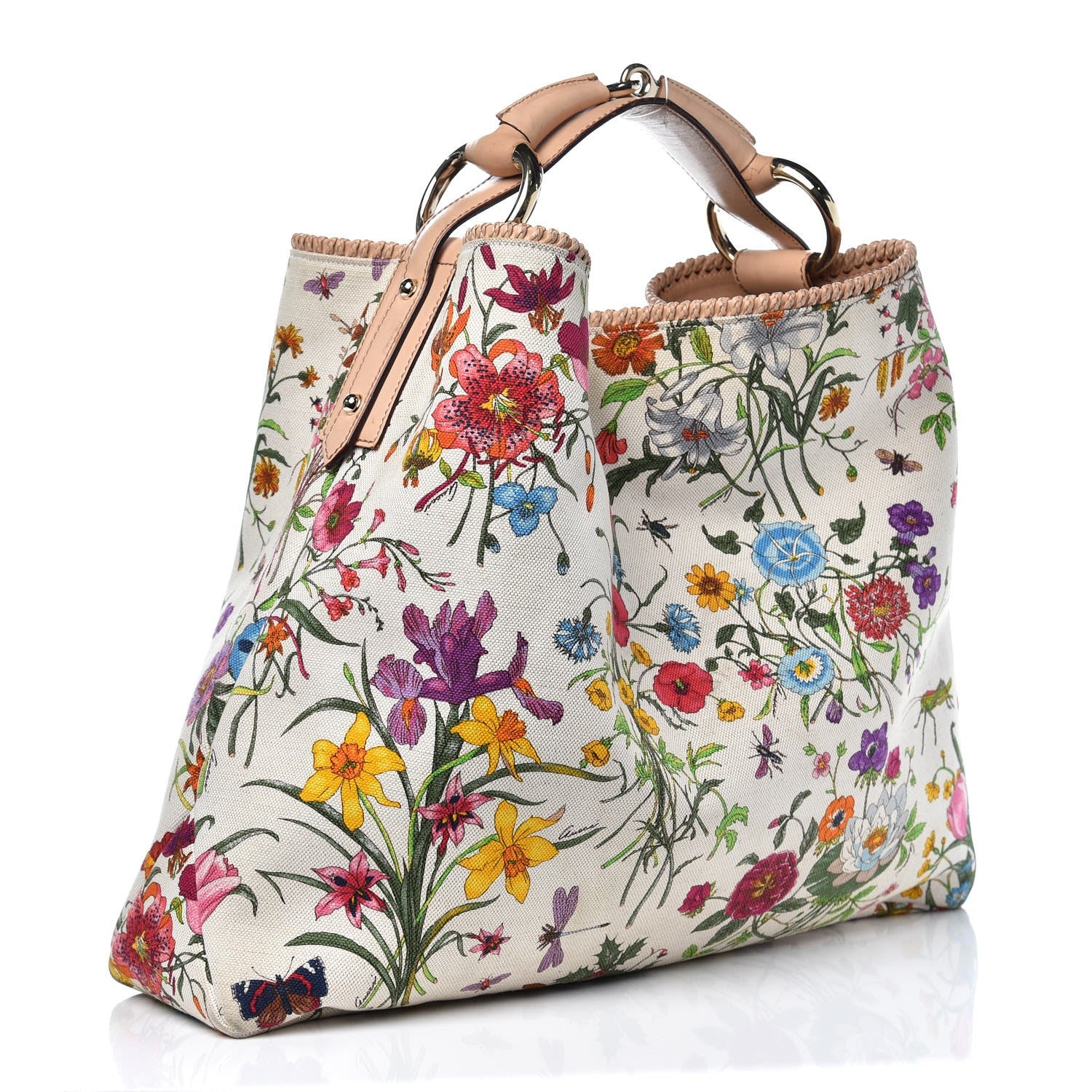 Gucci Canvas Flora Floral Large Horsebit Chain Hobo White 3 of 20