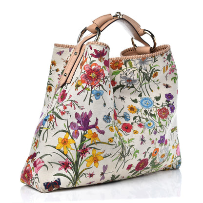 Gucci Canvas Flora Floral Large Horsebit Chain Hobo White 3 of 20