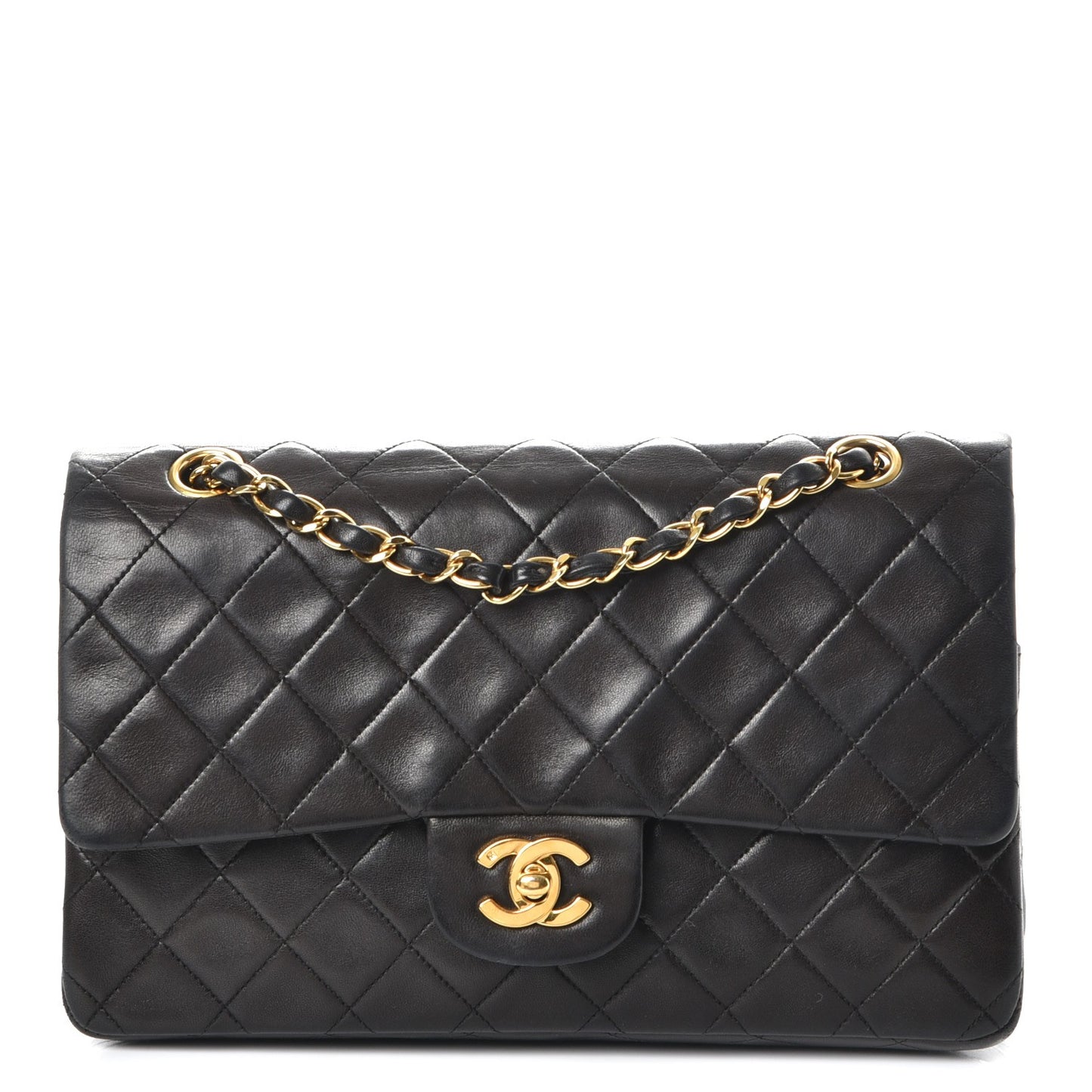 Lambskin Quilted Medium Double Flap Black