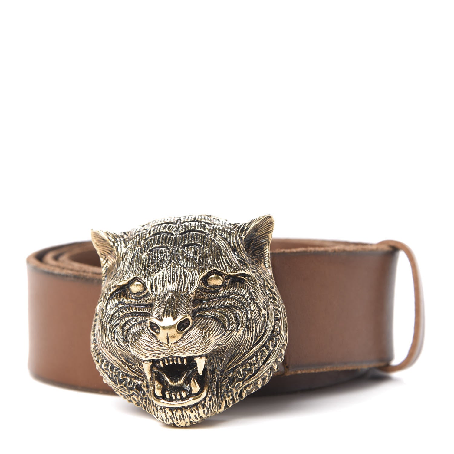 Gucci Calfskin Brass Feline Buckle Belt 95 38 Toscano 1 of 5