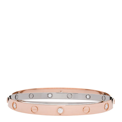 Cartier 18K Pink White Gold 12 Diamond Double LOVE Bracelet 16 2 of 8