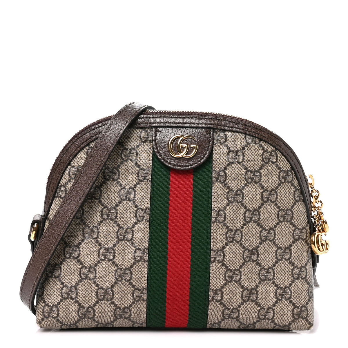 GG Supreme Monogram Textured Dollar Calfskin Web Small Ophidia Dome Shoulder Bag Beige Ebony New Acero