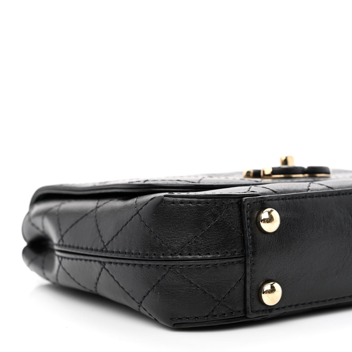 Calfskin Stitched Small Covered CC Flap Bag Black