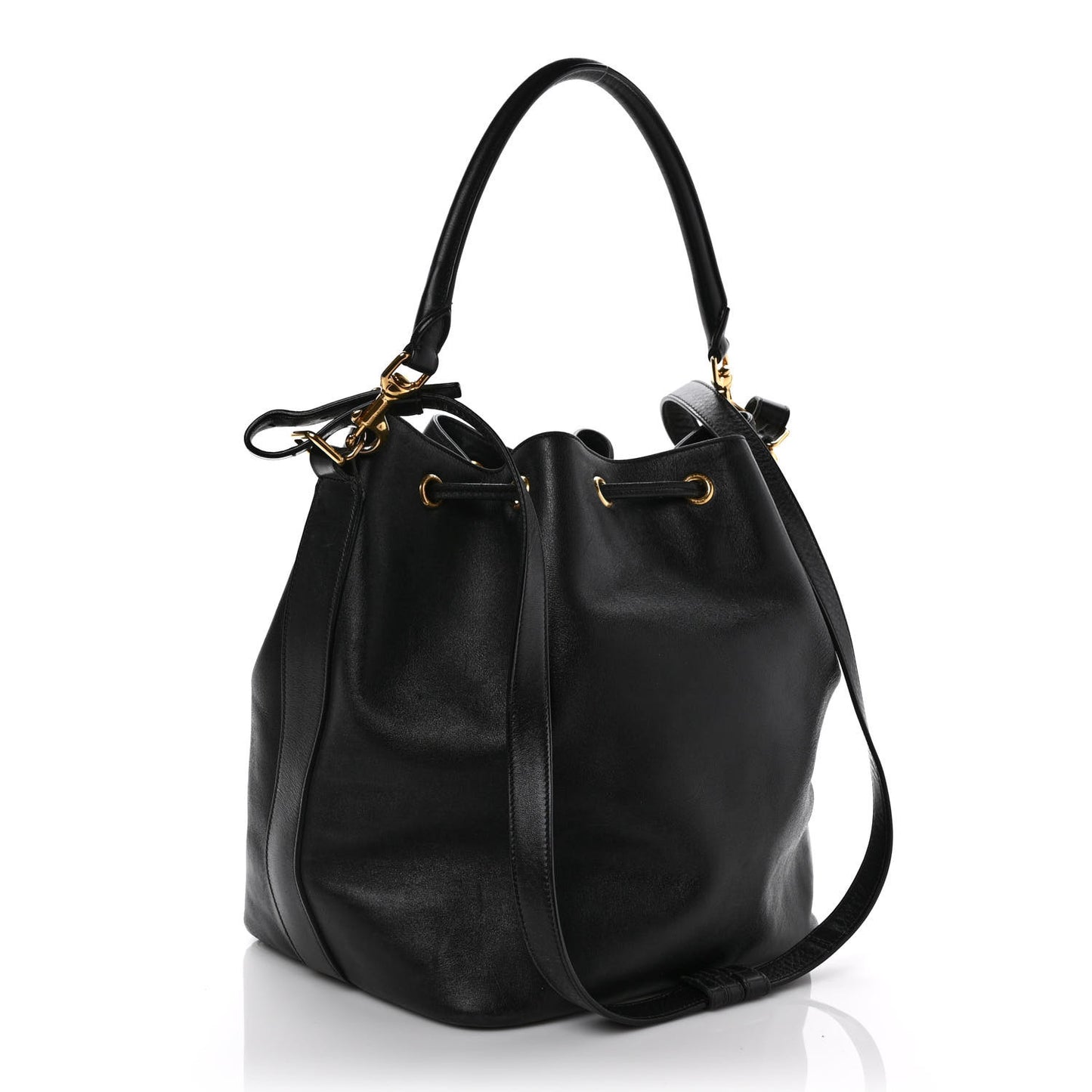 Calfskin Large Emmanuelle Bucket Bag Black