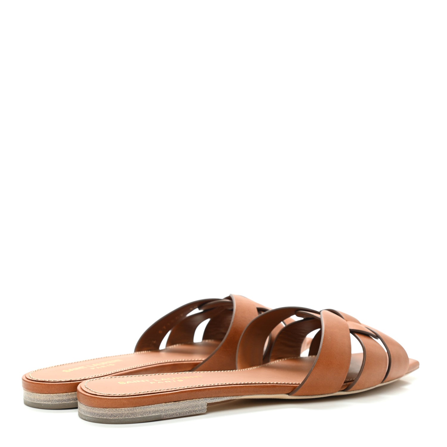 Saint Laurent Calfskin Tribute 05 Slide Sandals 38 Amber 4 of 12