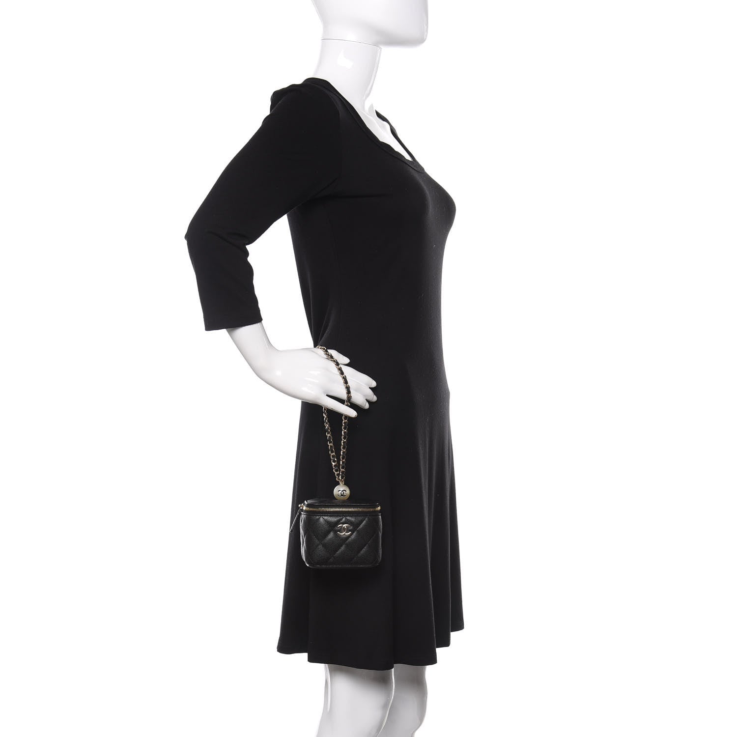 Chanel Caviar Quilted Mini Pearl On Top Vanity Case With Chain Black 2 of 10