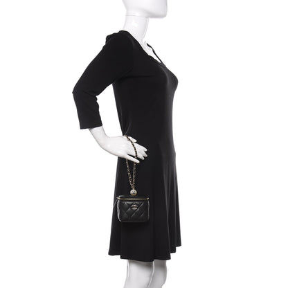 Chanel Caviar Quilted Mini Pearl On Top Vanity Case With Chain Black 2 of 10