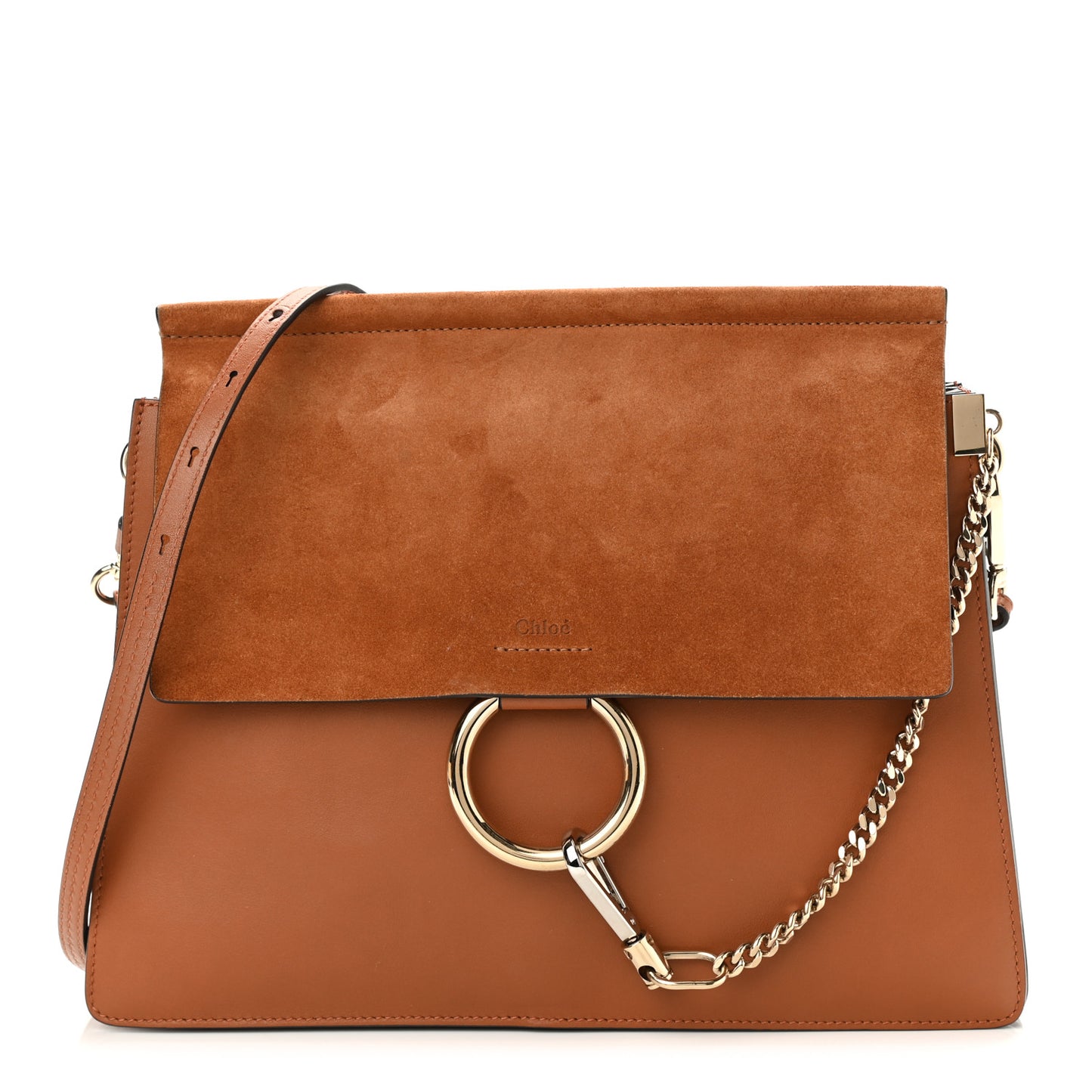 Suede Calfskin Medium Faye Shoulder Bag Caramel