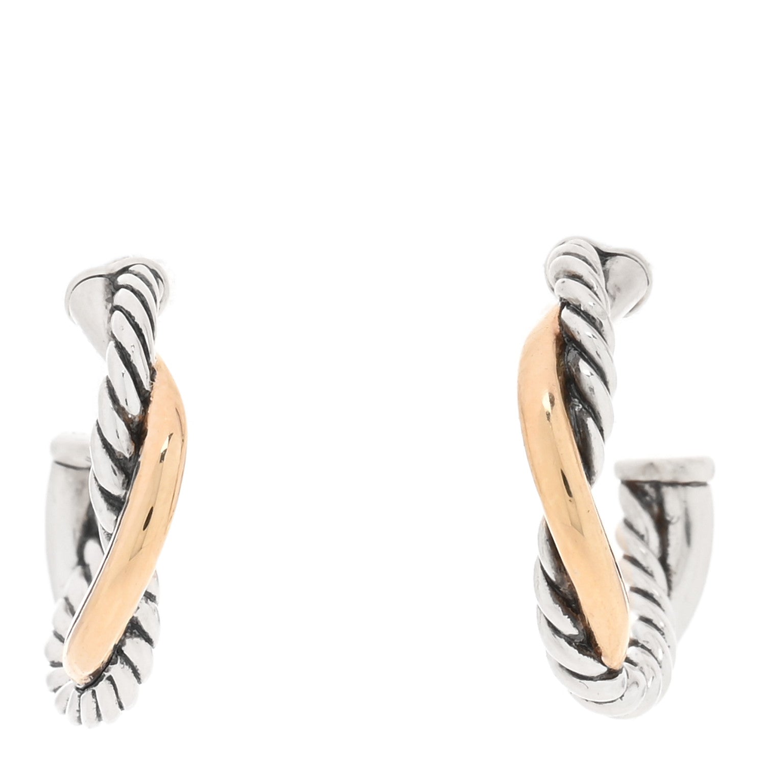 David Yurman Sterling Silver 14K Yellow Gold Petite Infinity Huggie Hoop Earrings 1 of 4