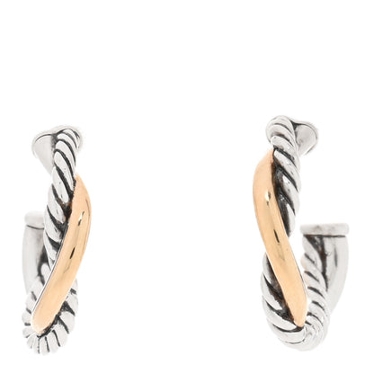 David Yurman Sterling Silver 14K Yellow Gold Petite Infinity Huggie Hoop Earrings 1 of 4