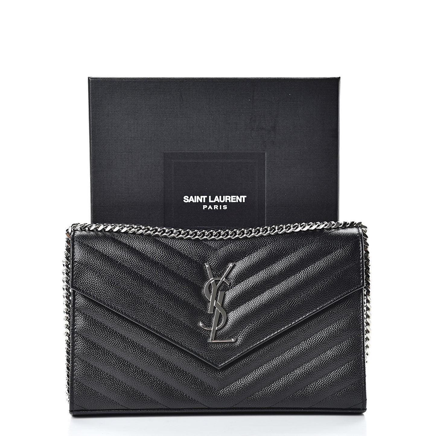 Grain De Poudre Matelasse Chevron Monogram Chain Wallet Black