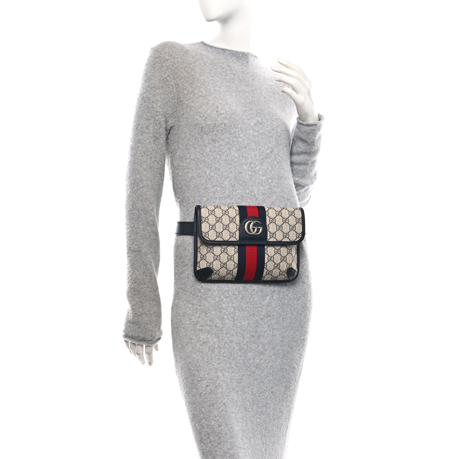 Gucci GG Supreme Monogram Web Small Ophidia Belt Bag 90 36 Beige Navy 2 of 10