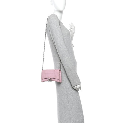Balenciaga Shiny Calfskin Crocodile Embossed Hourglass Chain Bag Powder Pink 2 of 9
