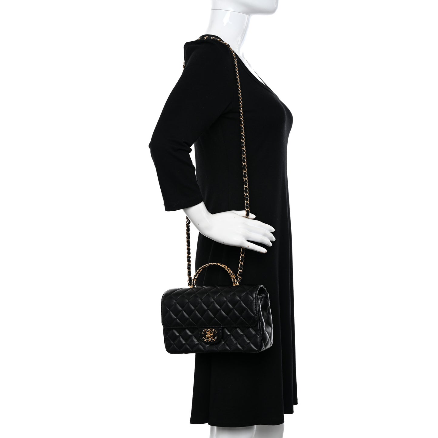 Lambskin Quilted Small Strass On Top Flap Bag Black