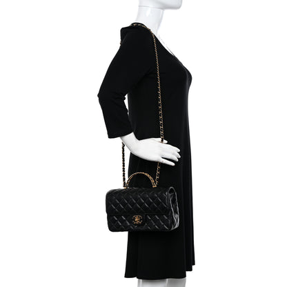 Chanel Lambskin Quilted Small Strass On Top Flap Bag Black 2 of 11