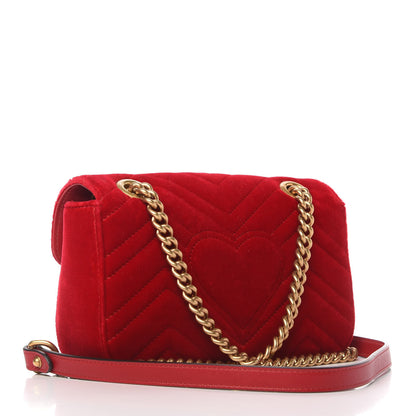 Gucci Velvet Matelasse Mini GG Marmont Shoulder Bag Hibiscus Red 3 of 10
