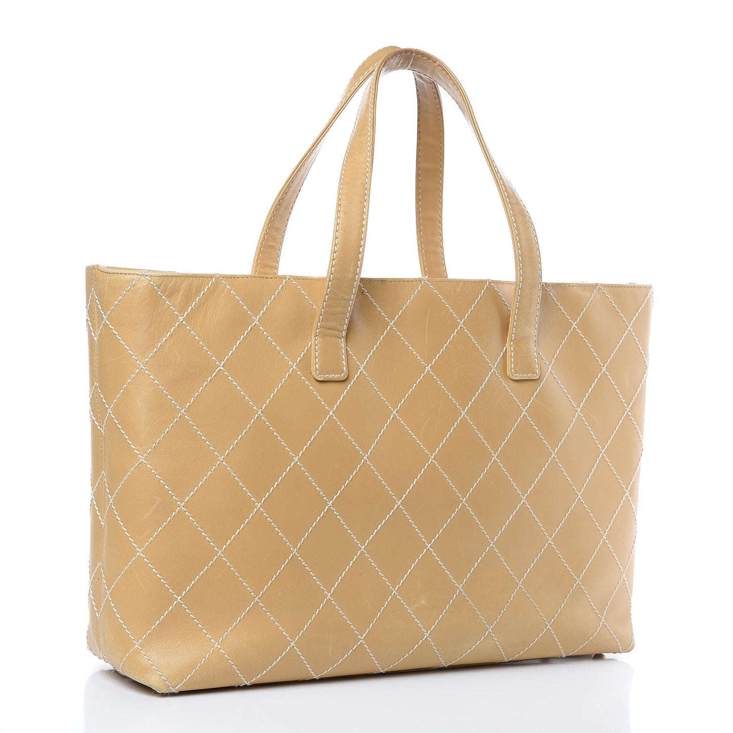 Calfskin Contrast Stitch Surpique Tote Beige