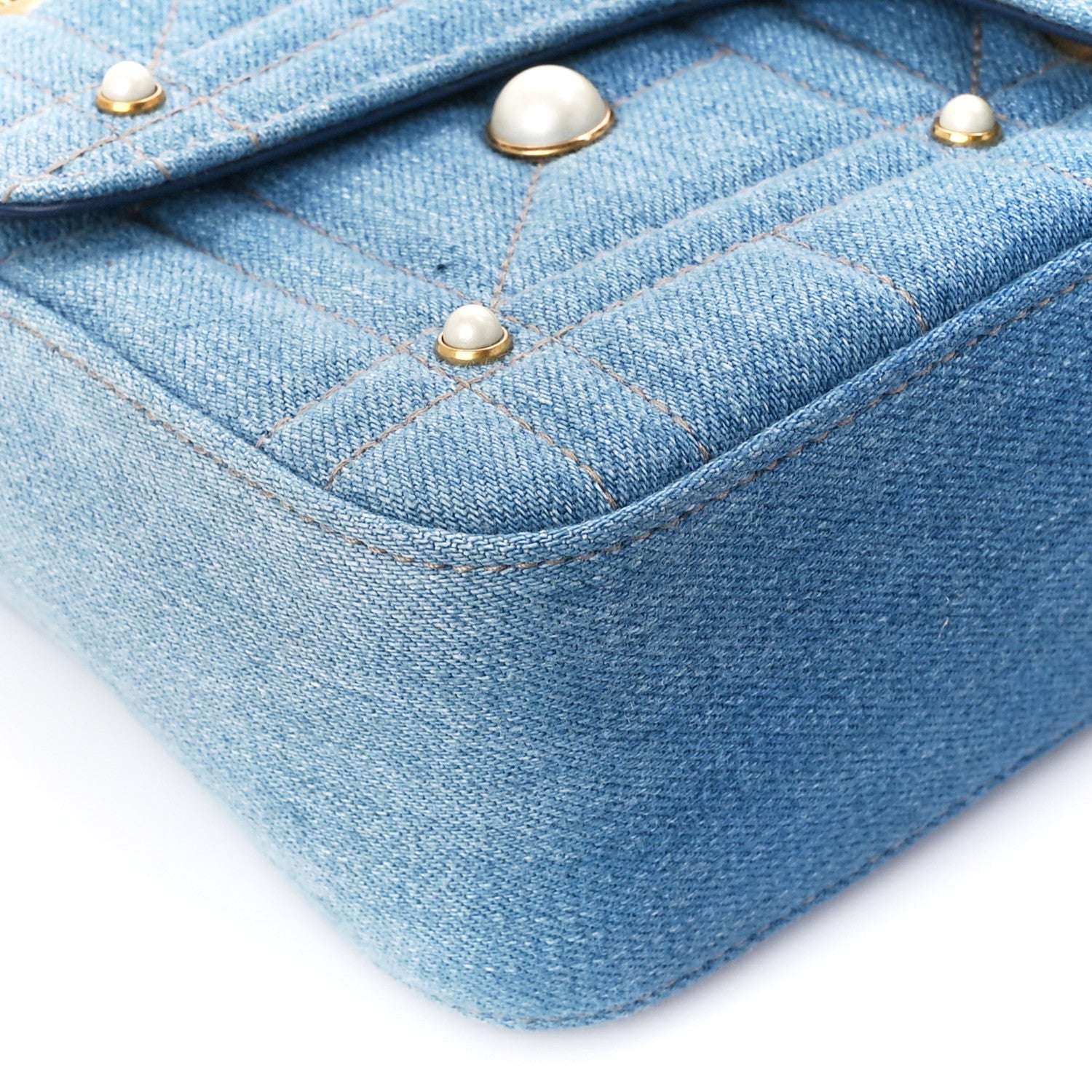 Gucci Denim Matelasse Studded Small Pearly GG Marmont Shoulder Blue 10 of 11