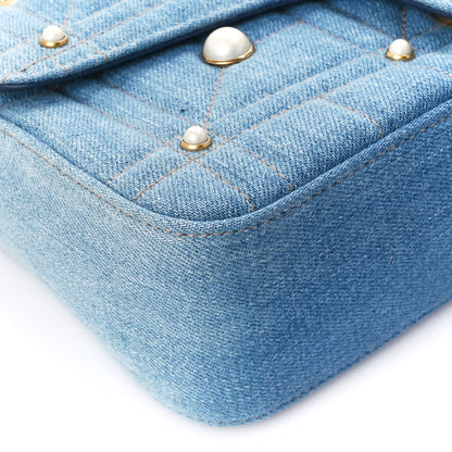 Gucci Denim Matelasse Studded Small Pearly GG Marmont Shoulder Blue 10 of 11