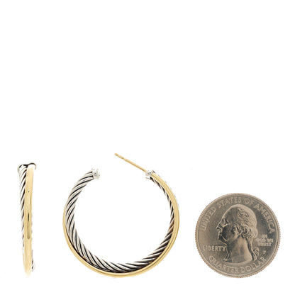 David Yurman Sterling Silver 18K Yellow Gold 31mm Crossover Cable Hoop Earrings 2 of 4