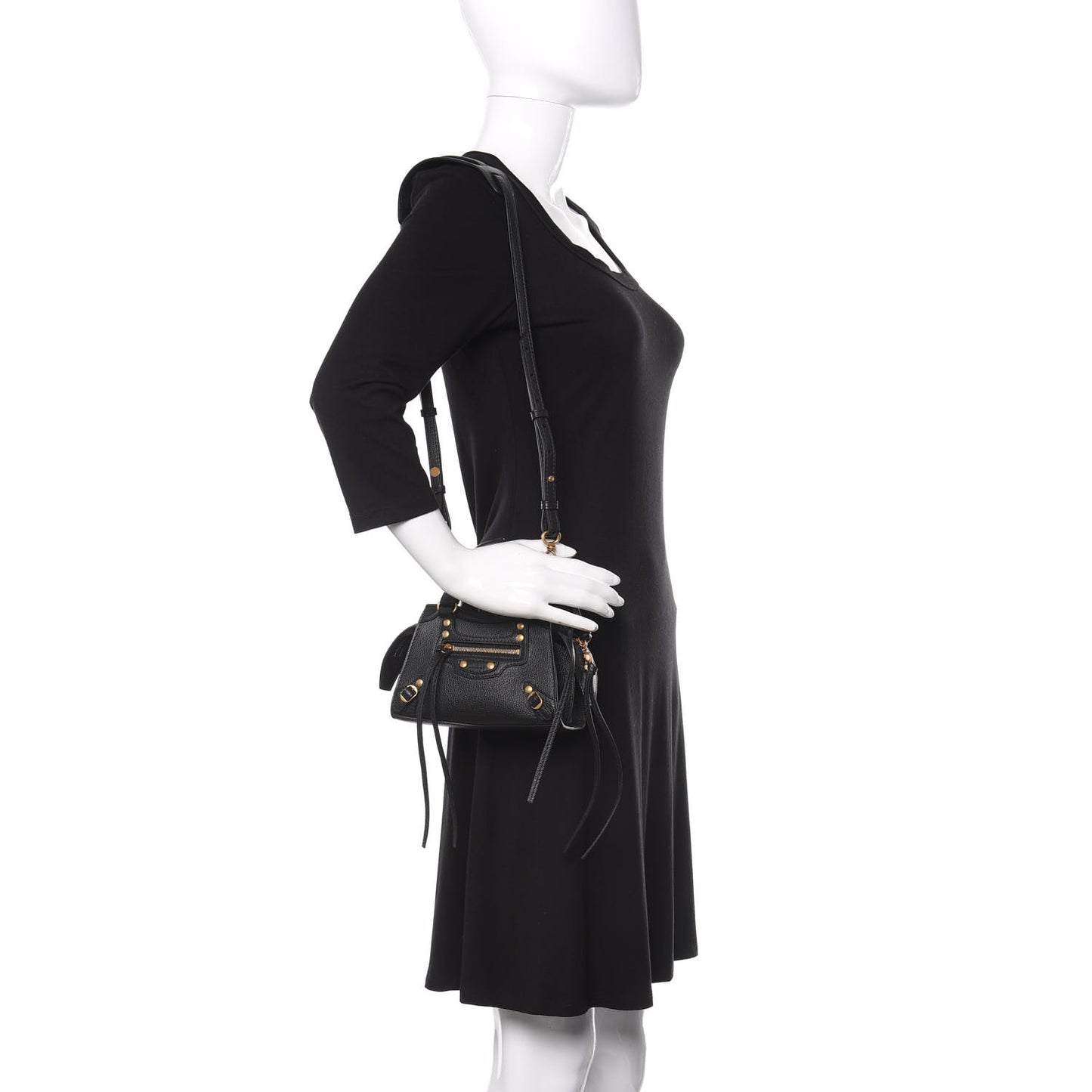 Grained Calfskin Neo Classic Gold Hardware Nano City Crossbody Black