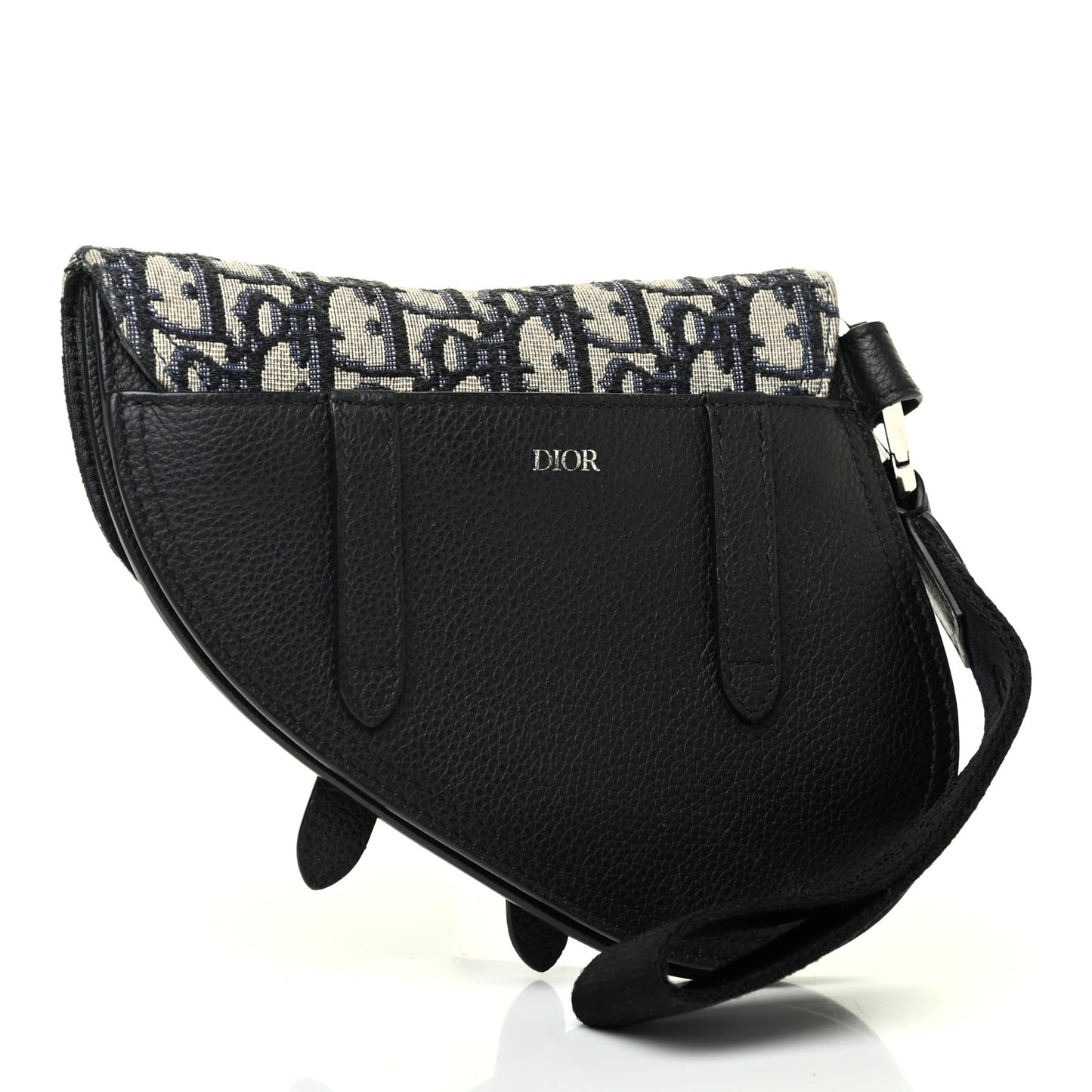 Grained Calfskin Oblique Saddle Wristlet Blue