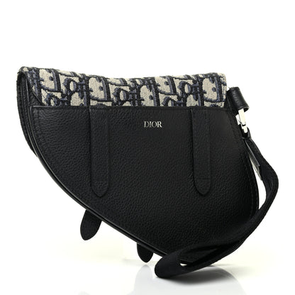 Christian Dior Grained Calfskin Oblique Saddle Wristlet Blue 3 of 6