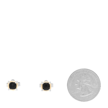 David Yurman 18K Yellow Gold Sterling Silver Diamond Black Onyx 5mm Petite Chatelaine Bezel Earrings 2 of 6